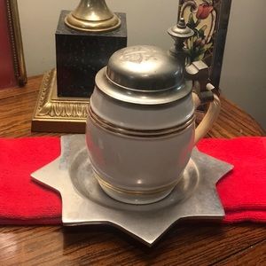 A great find.  Beautiful old antique beer mug with pewter lid.